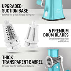 Zulay Kitchen Rotary Cheese Grater 5 Blade Cheese Shredder - Manual Hand Crank Cheese Grater With Reinforced Suction & 5 Interchangeable Drums - Easy to Use, Vegetable Chopper Round Mandoline Slicer