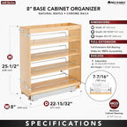 Rev-A-Shelf 8" Pullout Kitchen Cabinet Storage Organizer Slide Out Pantry Spice Rack with Adjustable Shelves for 8.5" W Cabinet Opening, 448-BC-8C