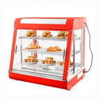 Whalefall 3-Tier Food Warmers Countertop, 27 inch Commercial Warm for Food Pizza Warmer w/ 3D Heating with Stainless Frame Sliding Glass Doors Pastry Display Case for Buffet Restaurant,Red