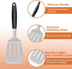 Beijiyi Stainless Steel Spatulas Set, Solid and Slotted Metal Turner Spatula for Cooking Cast Iron Skillet, Kitchen and Griddle Spatula with Full Tang Silicone Handle for Smash Burger, Pancake, Egg