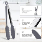 HOTEC Premium Stainless Steel Locking Kitchen Tongs with Silicon Tips, Set of 3-7", 9" and 12" (Grey)
