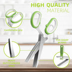 2025 Herb Scissors Set - Classic green 5-Blade Design with Cover and Comb - Skin-Friendly Handle for Comfortable Grip - Dishwasher Safe, Rust-Resistant Stainless Steel for Fresh Herbs