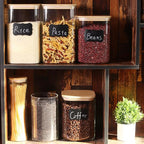 Large Glass Flour and Sugar Containers, Set of 2-120 oz Glass Food Storage Containers with Airtight Lids, Square Jars with Bamboo Lids for Rice, Pasta, Cookies, Sugar