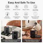 16Oz Temperature Control Smart Mug, Self Heating Coffee Mug LED Display, 180 Min Battery Life - Hot up to 149℉ Fast Wireless Charger Base Improved Design coffee serving sets mug(16oz, Black)