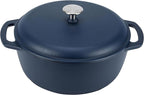 Amazon Basics Cast Iron Dutch Oven Pot with Lid, Enameled, Round, Dual Handles, Heavy-Duty, Medium, 6-Quart, Matte Navy