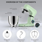 Stand Mixer, 5.5 Quart, 10 Speed Tilt-Head Kitchen Mixer, Copper Motor, Household Food Mixer with Bowl, Flat Beater, Dough Hook, Egg Whisk (450W Green)