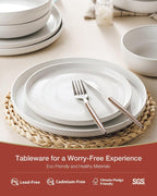 Famiware Milkyway Dinnerware Set with Mugs, Service for 4 (16pcs), Ribbed Stoneware Plates and Bowls Dishes Sets - Chip & Scratch Resistant, Microwave & Dishwasher Safe, White