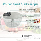 Manual Food Processor Vegetable Chopper, Hand Pull String Garlic Mincer Cutter for Veggies, Fruits, Nuts, Meat, Salad,500ml Gray