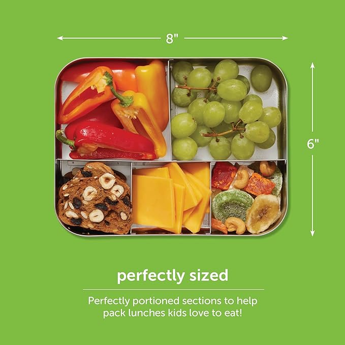 LunchBots Medium Trio II Snack Container - Divided Stainless Steel Food Container - Three Sections for Snacks On the Go - Eco-Friendly, Dishwasher Safe, BPA-Free - Stainless Lid - Pink Dots