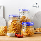 Bormioli Rocco Fido Square Jar with Blue Lid, 67.5-Ounce