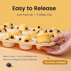 Silicone Muffin Pans for Baking 2 Pack, 2.6 Inch with Metal Reinforced Frame, Regular Size Nonstick Cupcake Pan 12 Cups for Baking Homemade Muffins, Dishwasher Safe BPA Free-Light Yellow