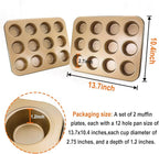 2 Pack Premium Nonstick Bakeware 12-Cup, Mini Muffin Pan, Dishwasher Oven Safe(Golden, 12 Cup (2 pcs)