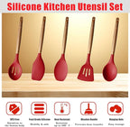 Kitchen Utensils Set, Silicone Cooking Utensils Set,Non-Stick Silicone Spatula Set with Natural Acacia Hard Wood Handle, 5 Piece, Upgraded Thickened Cookware