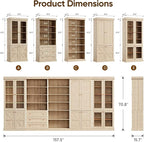 70.8" Tall Farmhouse Bookshelf with Glass Doors, Modular Bookcase with 6-Tier Adjustable Shelves, Large Storage Cabinet for Kitchen, Living Room, Brown, Set of 2