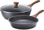 SENSARTE Nonstick Frying Pan Skillets, Swiss Granite Coating Omelette Pans, Healthy Cookware Chef's Pan, Free of Intentionally Added PFOA (8 Inch Frying Pan and 3.5QT Saute Pan)