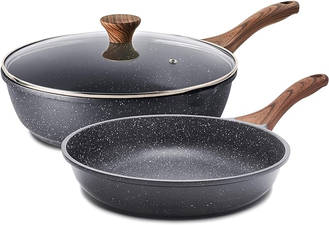 SENSARTE Nonstick Frying Pan Skillets, Swiss Granite Coating Omelette Pans, Healthy Cookware Chef's Pan, Free of Intentionally Added PFOA (8 Inch Frying Pan and 3.5QT Saute Pan)