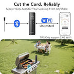 BFOUR WiFi Wireless Meat Thermometer with Standalone Base, 6 Precision Sensor, Waterproof and Heat Resistant, Intuitive Smart App, Bluetooth Meat Thermometer for Cooking, BBQ, Oven, Grill, Smoker