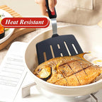 Silicone Spatula Turner, Heat Resistant Pancake Spatulas for Nonstick Cookware Pan, Wide Slotted Cooking Spatula for Frying Omelette, Egg, Fish and Kitchen Use, Thin Flexible Dishwasher Safe, Black