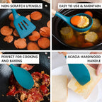 Silicone Kitchen Cooking Utensils Set 5Pcs Non-Stick Silicone Kitchen Utensils Set Spatula Spoon Turner Ladle with Wooden Handle, Heat Resistant Cooking Gadgets for Nonstick Cookware BPA-FREE