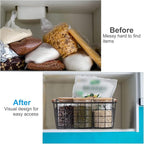 Wire Basket 4 Pcs Wire Storage Baskets Wire Baskets Organizing with Wooden Handles Wire Basket Pantry Organization and Storage Metal Wire Food Storage Basket for Kitchen, Cabinets (Black 4PCS)