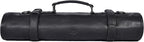 Leather Knife Roll Storage Bag, Elastic and Expandable 10 Pockets, Adjustable/Detachable Shoulder Strap, Travel-Friendly Chef Knife Case (Cerulean Black, Leather)