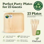 Chic Leaf Palm Leaf Plates Disposable Inch Square Pack Compostable Biodegradable & Eco Friendly Plates - Microwave Safe Disposable (10'' - 25 Pack)
