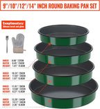 Enamel Round Baking Cake Pans Set Roasting Dish 4-Pack 9/10/12/14 Inch Non Stick Large Cookware for Cake Bread Pie Pizza Turkey Steak, Non-Toxic Carbon Steel Oven Dishwasher Safe Thanksgiving Bakeware