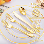 NOCCUR 400PCS Gold Plastic Silverware - Gold Plastic Cutlery Include 200 Forks, 100 Spoons, 100 Knives, Disposable Silverware Perfect for Party&Daily Using