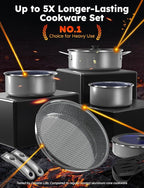 Pro DUXANO 12PC Nonstick Pots and Pans Set&Hybrid 3-Ply Stainless Steel Skillet, High Heat Sear&Fry, 2-Layer Ceramic Induction Cookware, 9H Scratch-Resistant&Anti-Warp,PFAS Free,All Cooktop/Dishwasher