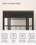 VASAGLE Baker's Rack, Coffee Bar Stand with Charging Station, Storage Shelves, Pull-Out Wire Basket, Table for Microwave, Kitchen, Rustic Walnut UKKS036K41, 15.7 x 35.4 x 35.6 Inches