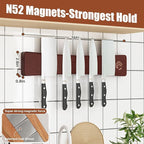 Magnetic Knife Strip, 16 Inch Oak Magnetic Knife Holder for Wall with N52 Strong Magnets, Premium Wooden Knife Magnetic Strip Organizer for Kitchen Knives, Tools ,No Drilling（Black Walnut）