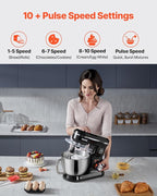 VEVOR Stand Mixer, 5QT Dough Mixer, 10+P Speeds Tilt-head Food Mixer, Kitchen Mixer with Stainless Steel Bowl, Dough Hook, Wire Whip, Beater, Scraper, Household Stand Mixer for Baking Mixing, Black