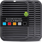 Silicone Trivets for Hot Pots and Pans, 3 Pack Heat Resistant Pot Holders for Kitchen Large Silicone Trivet Mat for Hot Dishes, Black Hot Pads for Kitchen Counter, Hot Mats Spoon Rest, 9 * 12 Inches
