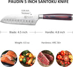 PAUDIN Santoku Knife, Chef Knife 5 inch Ultra Sharp Kitchen Knife, Japanese Chef Knife with Sheath, High Carbon Stainless Steel, Ergonomic Pakkawood Handle