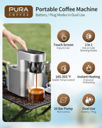 C1 Pro Portable Electric Coffee Machine, 20 Bar Travel Espresso Maker with Ground Coffee & NS Capsule, Rechargeable, Instant Heating, 6.1oz Water Tank for Car RV Camping Hiking Office Home
