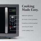 Farberware 1.1 Cu. Ft. Countertop Microwave Oven – 1000 Watts Power, Auto Cook Settings, Defrost, Easy Clean and Child Safety Lock - Stainless and Black