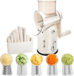 ZHANG XIAO QUAN SINCE 1628 5-in-1 Interchangeable Blades Rotary Cheese Grater Hand Crank, Cheese Shredder Mandoline Vegetable Julienne Slicer Cutter Nut Chopper with Anti-Slip Base, Cream