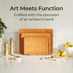 Atelier Collection Bamboo Cutting Board Set of 3, Reversible Boards for Kitchen with Juice Grooves, Handcrafted Luxury Cutting Boards, Large Wood Chopping Board for Cooking and Serving