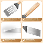 Stainless Steel Spatula Set, 2 Pieces Metal Spatula for Cast Iron Skillet, Metal Spatulas for Kitchen Use with Wooden Handle, Ideal for Frying Steak, Pancake, Cookie, Burger, Brownie or Desserts