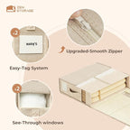 4 Pack Sheet Storage Organizer (King & Queen Size) with handle, Foldable Sheet Set Organizer for Linen Closet, Sheet Organizer for Blanket, Coverlet and Towel, Beige