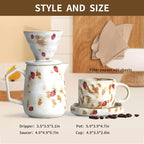 Handcrafted Pour Over Coffee Maker Set with Coffee Cup with Strawberry Pattern 20 Count Paper Filter V60 Drip Coffee Maker 20 oz Coffee Dripper (Strawberry)