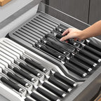 Knife Holder, In Drawer Knife Block Holder with Expandable Cutlery Tray Kitchen Drawer Organizer Insert-Holds 11 Knives for Save Space & Kitchen Safety (Drawer knife holder, Plastic)