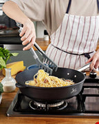 Silicone Spaghetti Spoon & Pasta Tong, Non-Stick Stainless Steel Handle Pasta Fork Set with Teeth, Food Clip for Easy Serving of Noodles(Grey)
