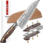 HEZHEN Santoku Knife with Wooden Sheath,7.3 Inches, 67 Layers Damascus Steel Kitchen Knife for Professional Chefs and Family, Micarta Handle,Gift Ready