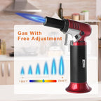 Butane Torch Lighter Refillable with Adjustable Flame Kitchen Torch for Creme Brulee Baking BBQ Cooking Soldering One Hand Operation with Fuel Window Safety Lock (Butane Gas Not Included)