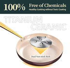 ROYDX Titanium Ceramic Nonstick Fry Pan Set 8", 10" and 12" Frying Pan Skillet Set with Glass Lids-Non Toxic, PTFE & PFOA Free - Oven Dishwasher Safe & Compatible with All Stovetops-Walnut Brown
