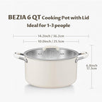 6 Quart Tri-Ply Stainless Steel Stock Pots with Lid, BEZIA Induction Soup Pot with Lid, Kitchen Cooking Pots with Silicone Handle, Compatible with All Cooktops, Free of PTFE/PFOA/PFOS
