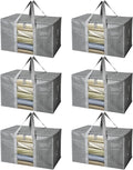 BALEINE 6-Pack Oversized Moving Bags with Reinforced Handles, Heavy-Duty Storage Tote Moving Supplies for Packaging, Camping (Gray w/Window, 6-Pack)