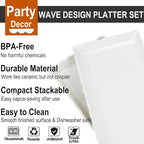 KAQAHIDO 17" x 8" x 1.5" White Serving Tray Set, Wave Edge Melamine Platters for Cookie, Appetizer, Charcuterie, Snack, Dessert, Party Food Display, Stackable, Set of 2