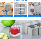 Large Ice Cube Tray for Whiskey 3 Pack, HANCELANT Big Silicone Square Ice Cube Mold with Removable Lid, 2'' Huge Square Ice Cubed Tray for Whisky and Cocktail(Grey)